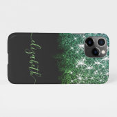 Zwart Groen Aqua Faux Glitter Kalligrafie Naam iPhone Hoesje (Achterkant horizontaal)