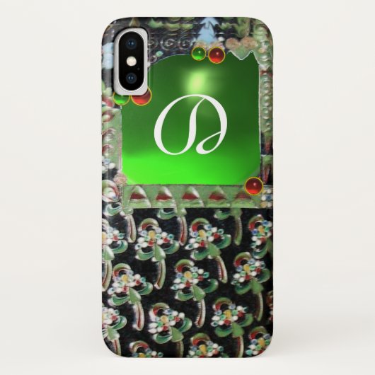 ZWART GROEN ART NOUVEAU EDELSTEEN MONOGRAM Smaragd Case-Mate iPhone Case (Achterkant)