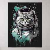 Zwart Groen Astronaut Cat Design Poster (Voorkant)