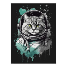 Zwart Groen Astronaut Cat Design