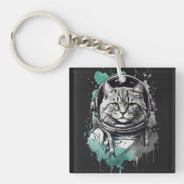 Zwart Groen Astronaut Cat Design Sleutelhanger