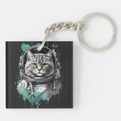 Zwart Groen Astronaut Cat Design Sleutelhanger (Achterkant)