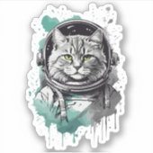 Zwart Groen Astronaut Cat Design Sticker (Voorkant)