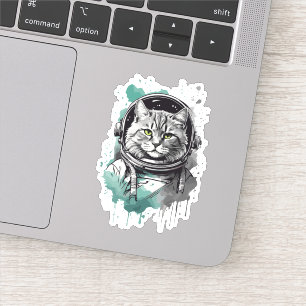 Zwart Groen Astronaut Cat Design Sticker