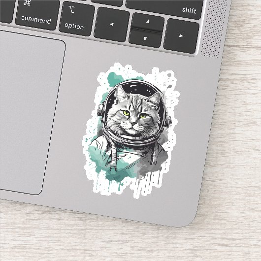 Zwart Groen Astronaut Cat Design Sticker (Detail)