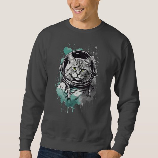 Zwart Groen Astronaut Cat Design Trui (Voorkant)