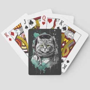 Zwart Groen Astronaut Kat Design Pokerkaarten