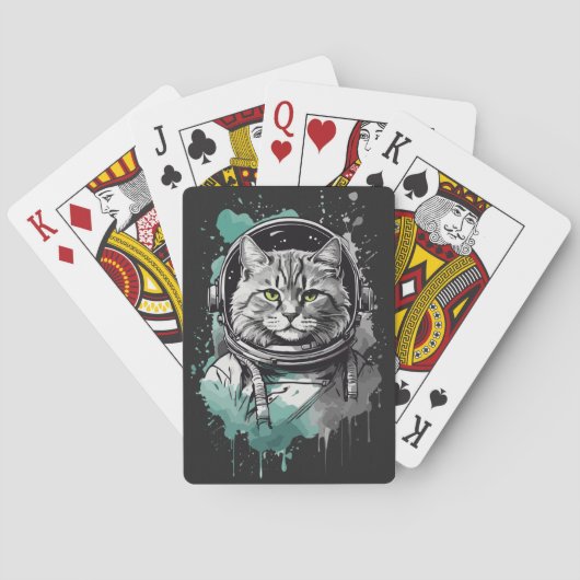 Zwart Groen Astronaut Kat Design Pokerkaarten (Achterkant)