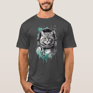 Zwart groen astronaut kat ontwerp t-shirt