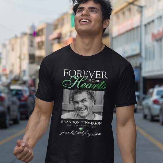 Zwart Groen Begrafenis Foto Memorial T-shirt