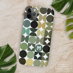 Zwart Groen Beige Bruin Midcentury Cirkels Patroon iPhone 16 Pro Max Hoesje