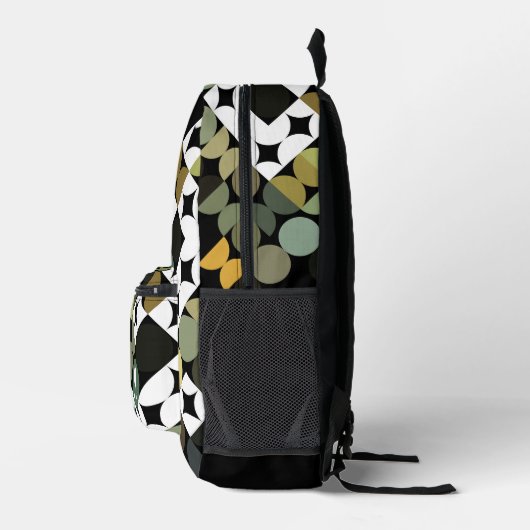 Zwart Groen Beige Bruin Mideeuwse cirkels Patroon Bedrukte Rugzak (Rechts)
