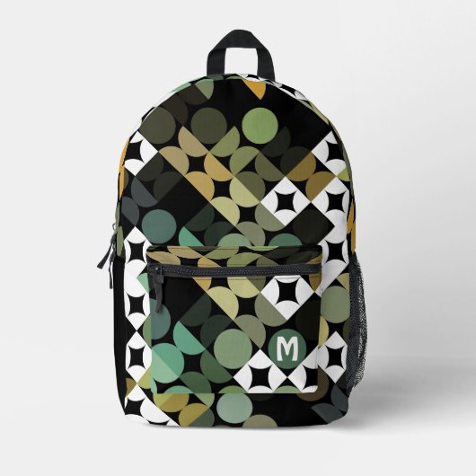 Zwart Groen Beige Bruin Mideeuwse cirkels Patroon Bedrukte Rugzak (Voorkant)