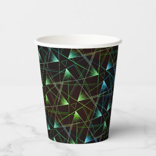 Zwart Groen Blauw Patroon Abstract Uniek Geometris Papieren Bekers (Achterkant)