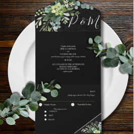 Zwart Groen Bloemen Eucalyptus Minimalistisch Scri All In One Uitnodiging