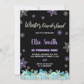 Zwart Groen Bloemen Winter ONEderland Uitnodiginge Kaart (Voorkant)