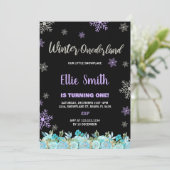 Zwart Groen Bloemen Winter ONEderland Uitnodiginge Kaart (Staand voorkant)