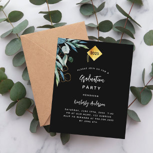 Zwart groen budget afstudeerfeest uitnodiging flyer