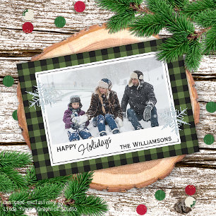 Zwart Groen Buffalo Houthakkers Plaid & Sneeuwvlok Feestdagenkaart