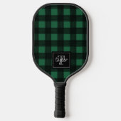 Zwart-groen buffelblok Monogram Initiaal controle Pickleball Paddle (Achterkant)