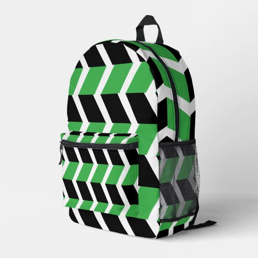 Zwart Groen Chevron Stripe Bedrukte Rugzak (Achterkant Hoek Rechts)
