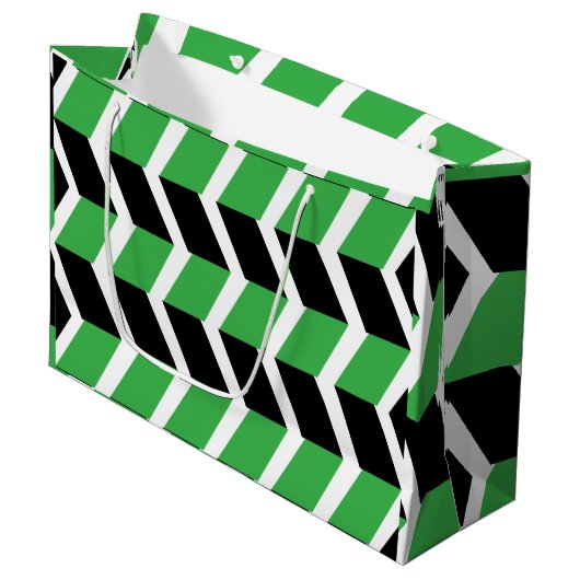 Zwart Groen Chevron Stripe Groot Cadeauzakje (Voorkant Gekanteld)