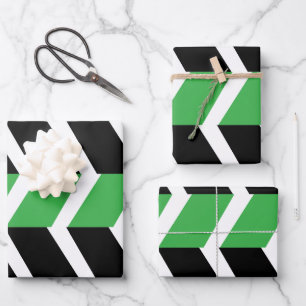 Zwart Groen Chevron Stripe Inpakpapier Vel