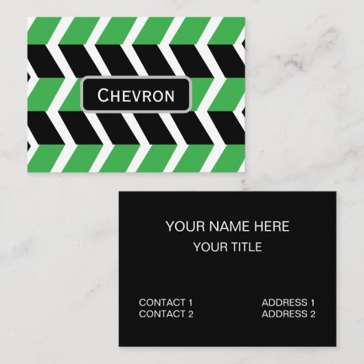 Zwart Groen Chevron Stripe Visitekaartje (Voorkant / Achterkant)
