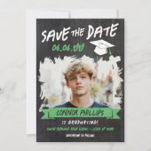Zwart Groen Cool Chalk Foto Afstuderen Save The Date (Voorkant)