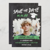 Zwart Groen Cool Chalk Foto Afstuderen Save The Date (Voorkant / Achterkant)