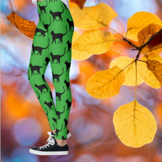 Zwart Groen Crazy Cat Woman Leggings