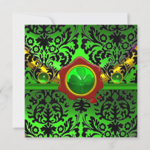 ZWART GROEN DAMAST, KLAVER, RODE WAS ZEGEL MONOGRA KAART