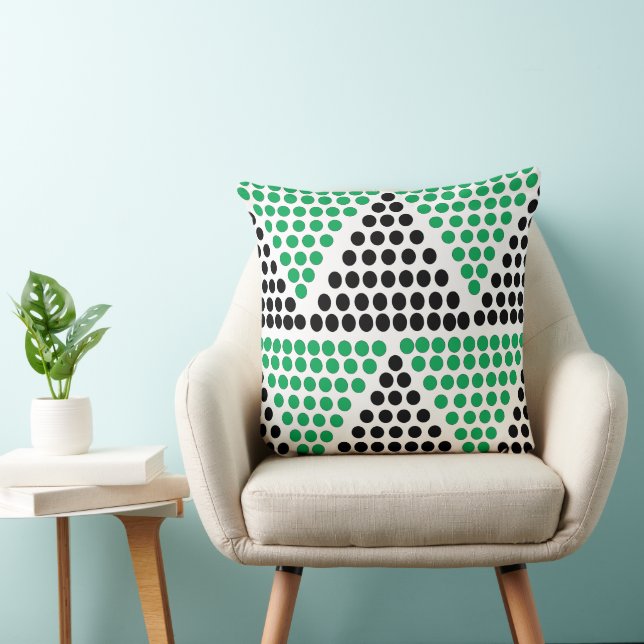 Zwart Groen Driehoek Polka Dot Patroon Kussen (Stoel)