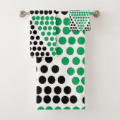 Zwart groen driehoekcirkel geometrisch patroon bad handdoek (Insitu)