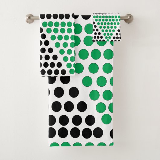 Zwart groen driehoekcirkel geometrisch patroon bad handdoek (Insitu)