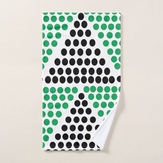 Zwart groen driehoekcirkel geometrisch patroon bad handdoek (Handdoek)