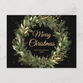 Zwart Groen Elegant Kerstmis Modern Botanisch Feestdagenkaart (Voorkant)