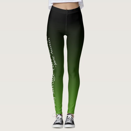 Zwart & Groen "Elke wilde kan dansen" Jane Austen Leggings (Voorkant)