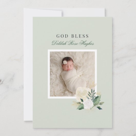 Zwart Groen en Goud Bloemen Doop Baby Meisje Kaart (Achterkant)