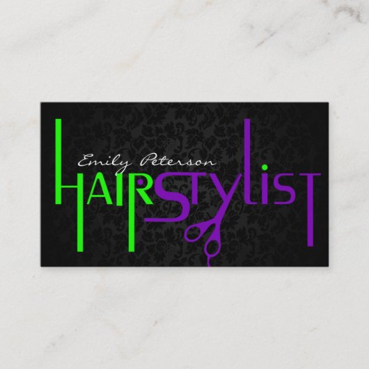 Zwart groen en Paarse haarstyliste tekst Visitekaartje (Voorkant)