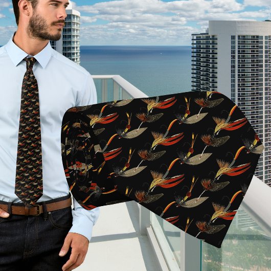 Zwart Groen en Tan Fly Vissen  Waterverf Stropdas