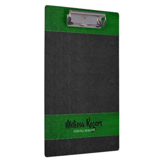Zwart & Groen Faux Lederen Steken Effect Klembord (Rechts)