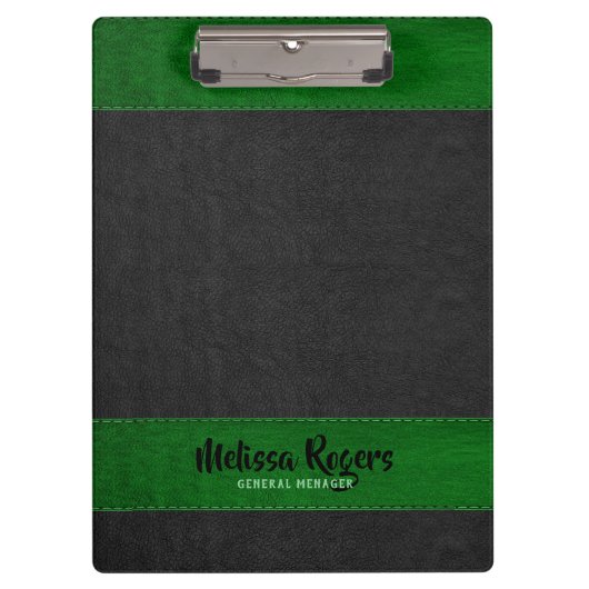 Zwart & Groen Faux Lederen Steken Effect Klembord (Voorkant)