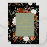 Zwart groen floranje botanisch elegant script folie feestdagenkaart<br><div class="desc">Black terracotta floral botanical elegant script Merry kerstfeestkaart.</div>