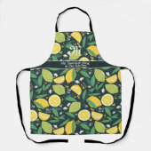 Zwart groen geel citroenpatroon aangepast Monogram Schort (Voorkant)