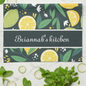 Zwart-groen geel citroenpatroon aangepaste tekst theedoek (Gevouwen)