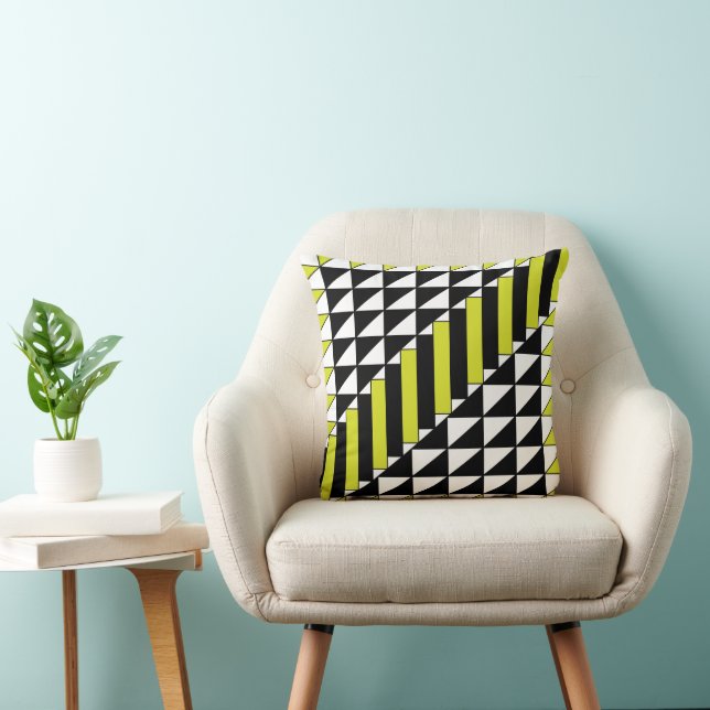 Zwart groen geometrisch driehoek rechthoek patroon kussen (Stoel)