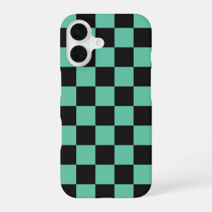 Zwart Groen Geruit Checkerboard Anime Style iPhone 16 Hoesje