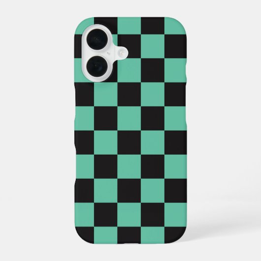 Zwart Groen Geruit Checkerboard Anime Style iPhone 16 Hoesje (Achterkant)