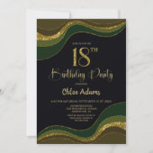 Zwart Groen Goud Glitter 18e Verjaardagsfeest Kaart (Voorkant)